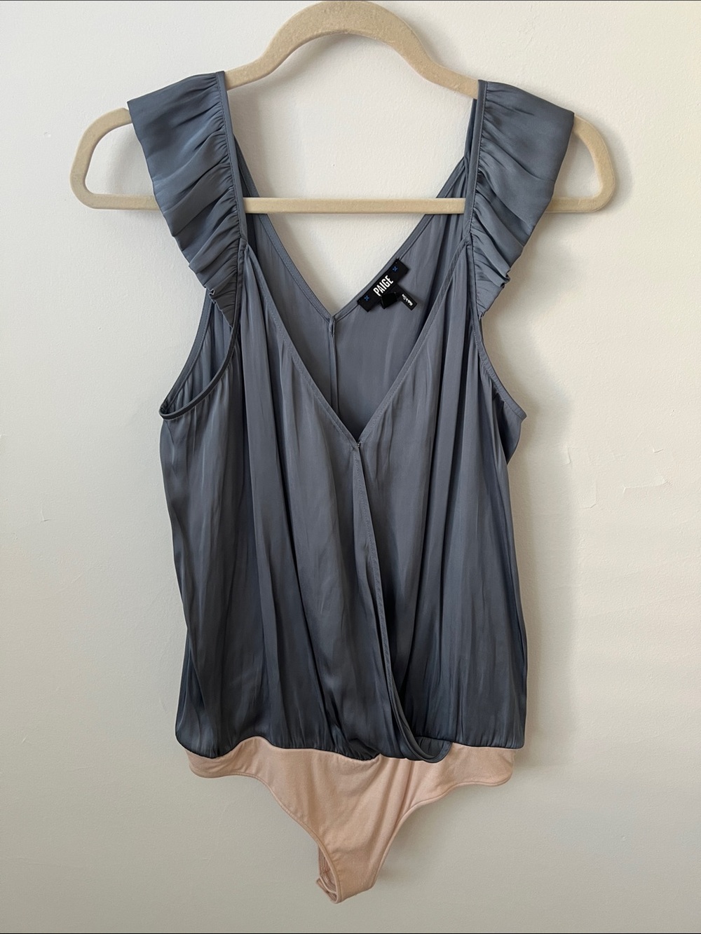 PAIGE Grey Satin-Style Bodysuit